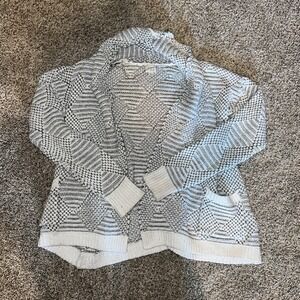 Gray and White Knit Open-front Women's Cardigan Large